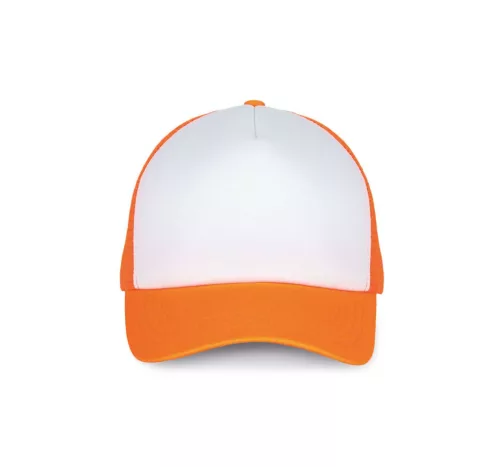 K-UP KP111 5 paneles kamionos mesh baseball sapka - white/fluorescent orange színben