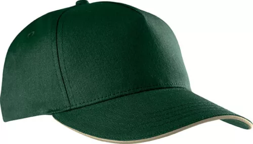 K-UP KP130 5 paneles kontrasztos baseball sapka - forest green/beige színben
