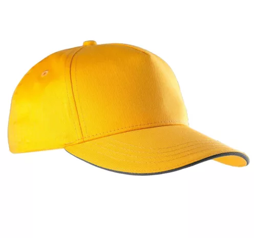 K-UP KP130 5 paneles kontrasztos baseball sapka - yellow/dark grey színben