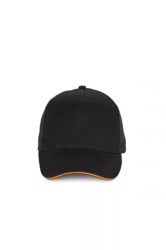 K-UP KP189 6 paneles kontrasztos pamut baseball sapka - black/orange színben