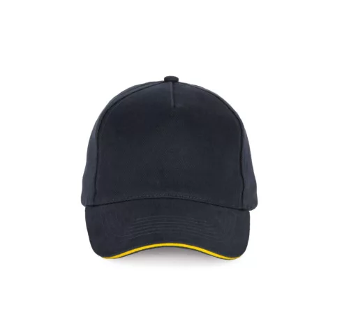 K-UP KP189 6 paneles kontrasztos pamut baseball sapka - navy/yellow színben