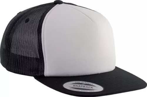 K-UP KP911 lapos ellenzős 5 paneles hálós sapka - black/white/black színben