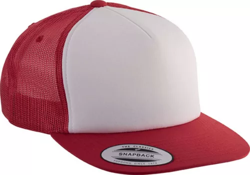 K-UP KP911 lapos ellenzős 5 paneles hálós sapka - red/white/red színben