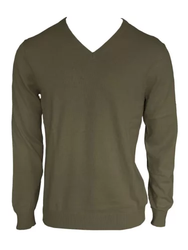 Legend LE950 férfi V-nyakú finomkötött pamut pulóver dark khaki színben