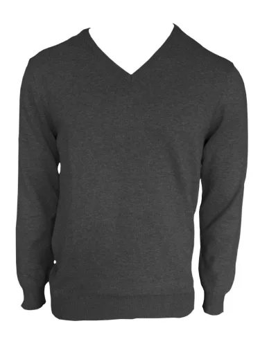 Legend LE950 férfi V-nyakú finomkötött pamut pulóver dark melange grey színben