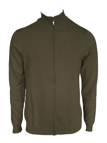 Legend LE970 férfi cipzáras finomkötött pamut kardigán dark khaki színben