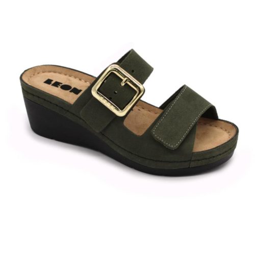 Leon Comfort 1110 női bőr papucs zöld színben