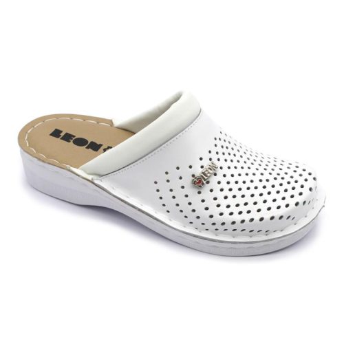 Leon Comfort V262 női bőr kényelmi klumpa fehér színben